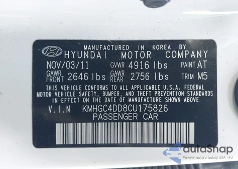 2012 Hyundai Genesis 3.8 from USA, damaged, VIN KMHGC4DD8CU175826